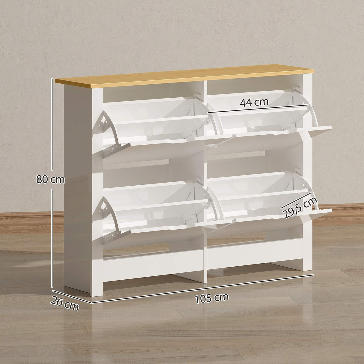 Slim Shoe Cabinet, 4 Flip Drawers, Holds 16 Pairs