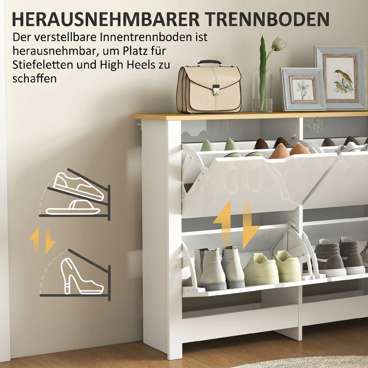 Slim Shoe Cabinet, 4 Flip Drawers, Holds 16 Pairs