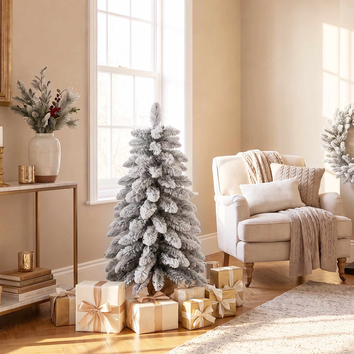 Slim White Artificial Christmas Tree, 90 cm, Snow-Flocked