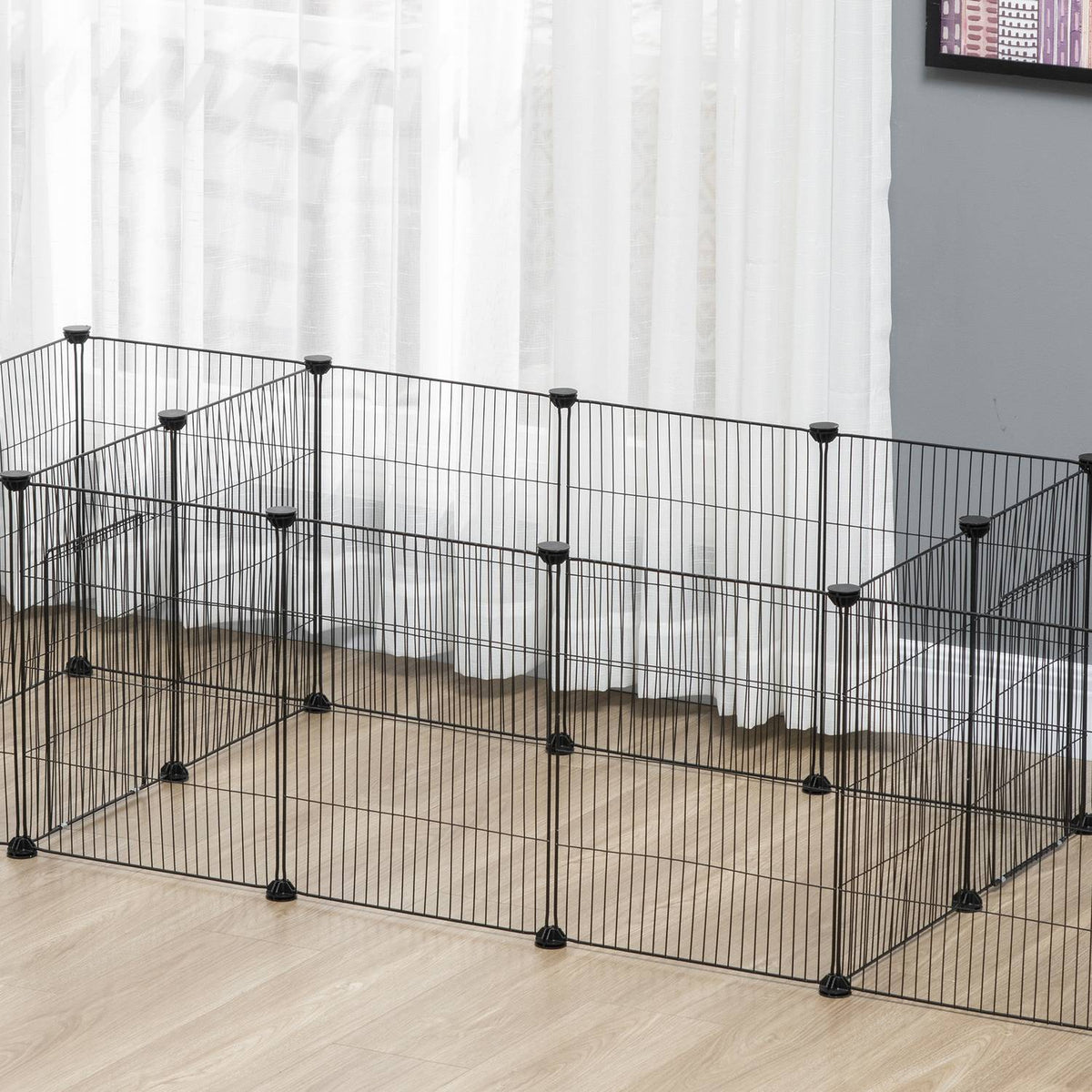 Small Animal Cage Diy Guinea Pig Enclosure With 18 Panels, Outdoor Enclosure Made Of Steel Mesh, Black