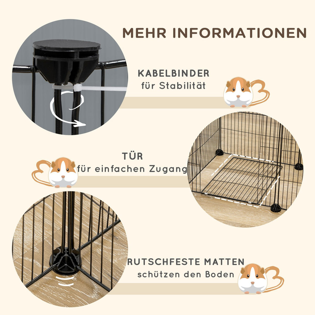 Small Animal Cage Diy Guinea Pig Enclosure With 18 Panels, Outdoor Enclosure Made Of Steel Mesh, Black