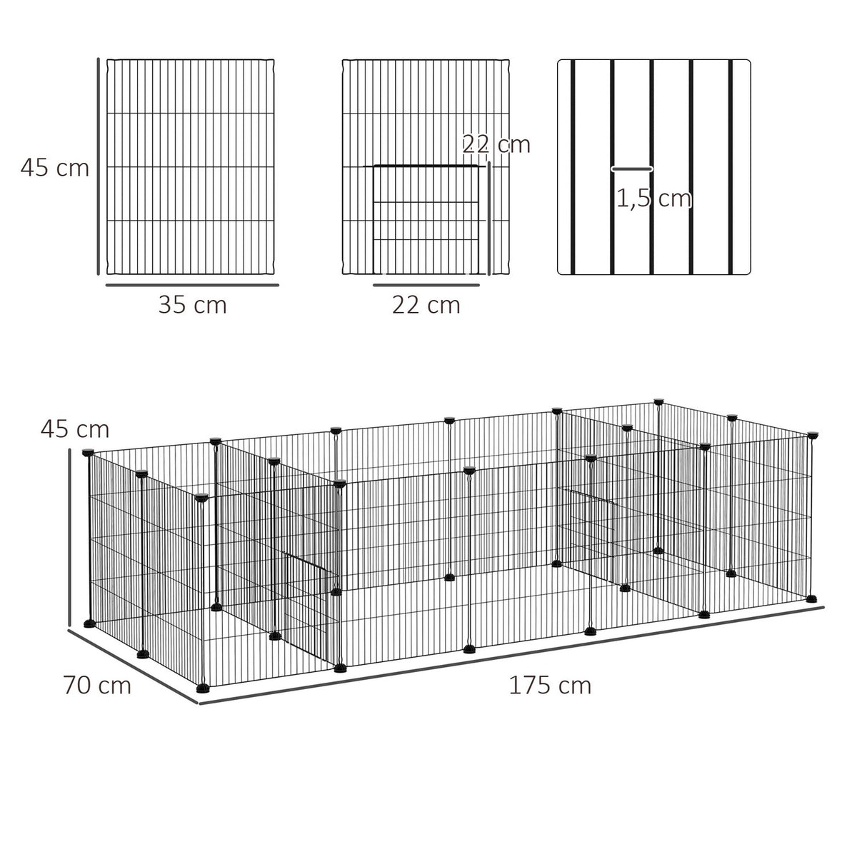 Small Animal Cage Diy Guinea Pig Enclosure With 18 Panels, Outdoor Enclosure Made Of Steel Mesh, Black