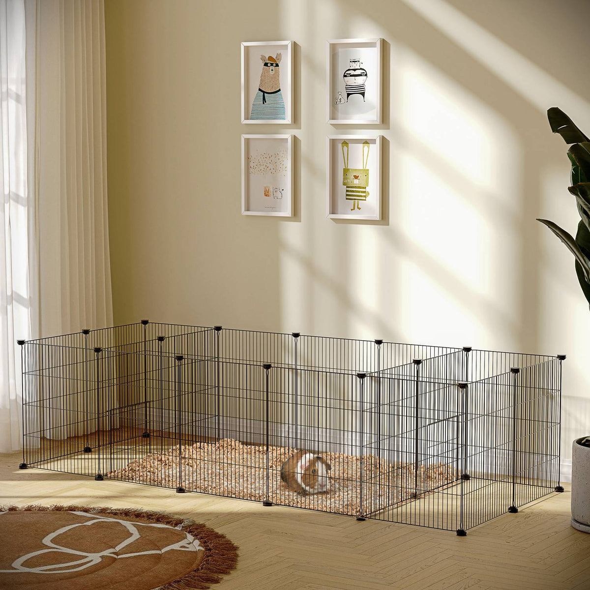 Small Animal Cage Diy Guinea Pig Enclosure With 18 Panels, Outdoor Enclosure Made Of Steel Mesh, Black