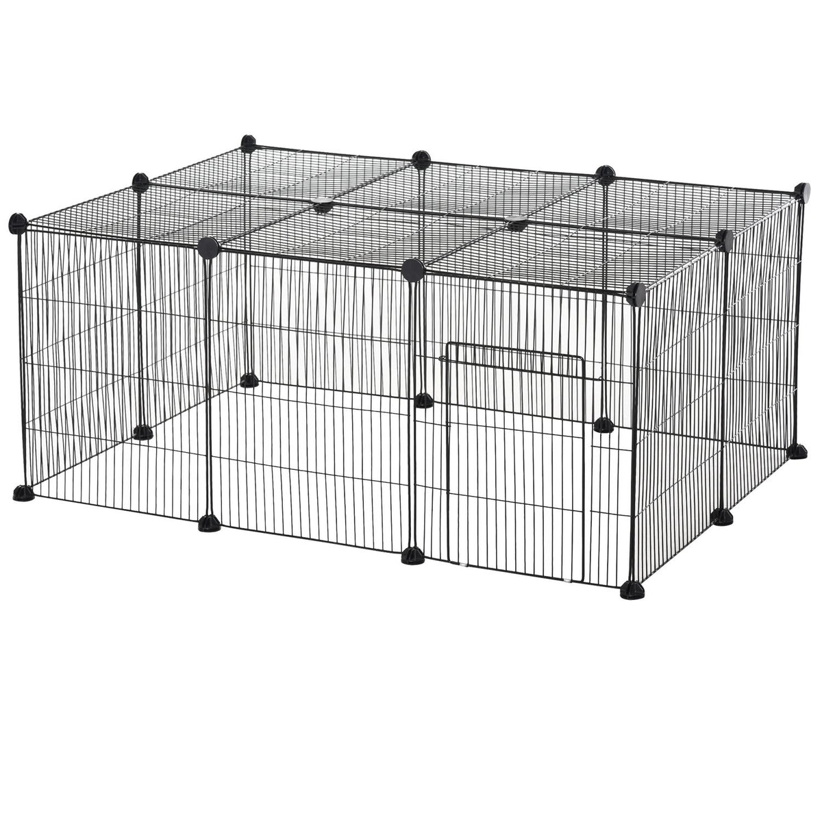 Small Animal Cage Diy Outdoor Enclosure With Non-Slip Mat & Multi-Angle Connections, Metal, Black, 105X70X45Cm