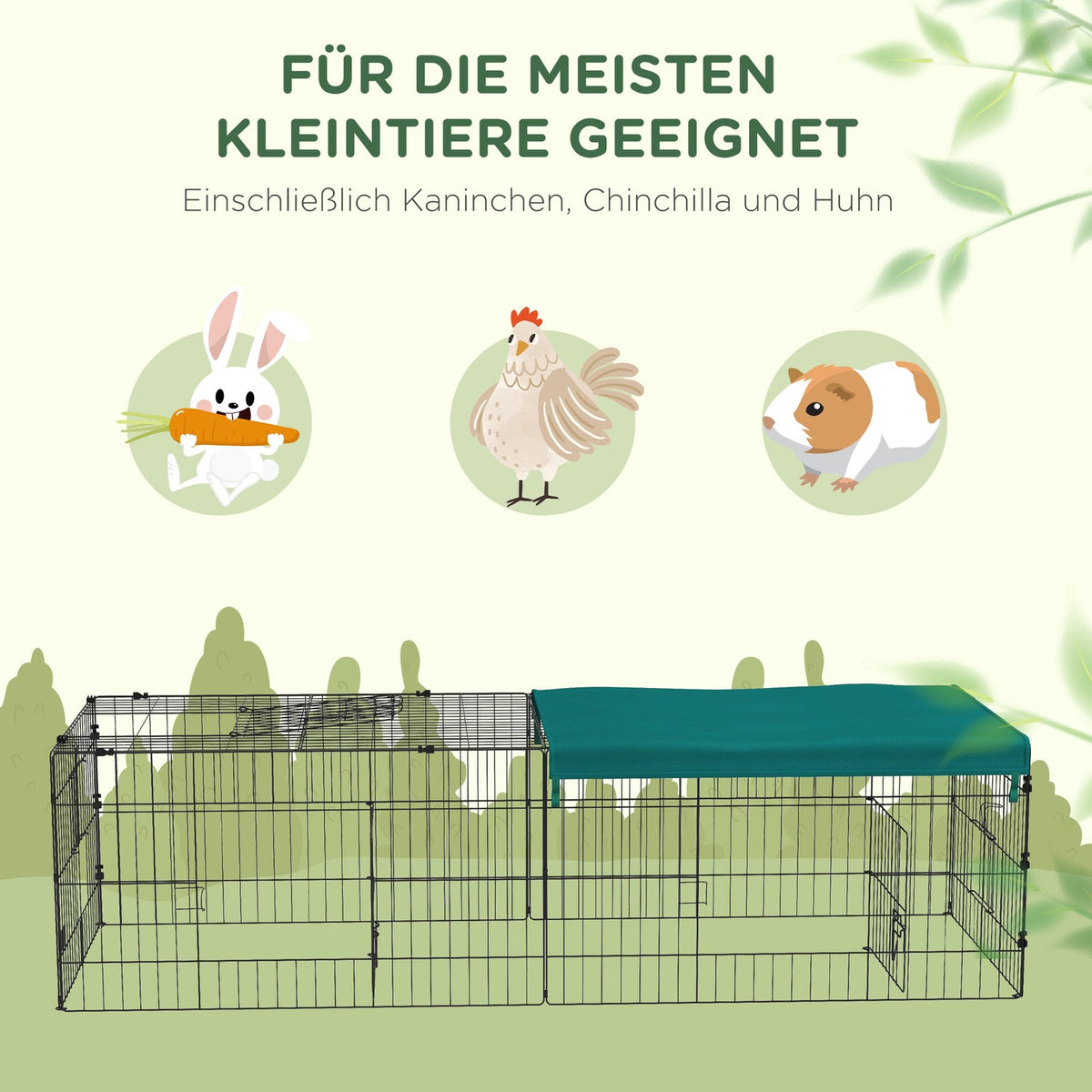 Small Animal Cage Pet Playpen With 5 Doors & Roof, Outdoor Rabbit Hutch, Green, 185X75X50Cm