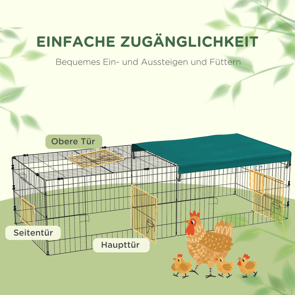Small Animal Cage Pet Playpen With 5 Doors & Roof, Outdoor Rabbit Hutch, Green, 185X75X50Cm