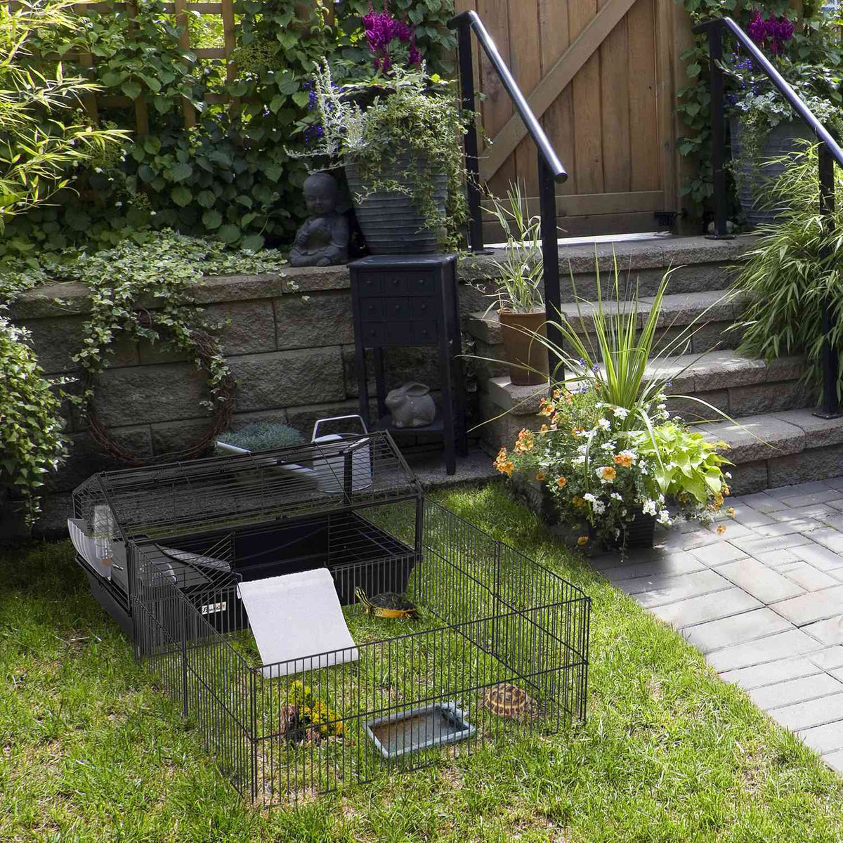 Small Animal Cage Rodent Cage For Guinea Pigs With Garden & Balcony, Metal, 88X128.5X56Cm