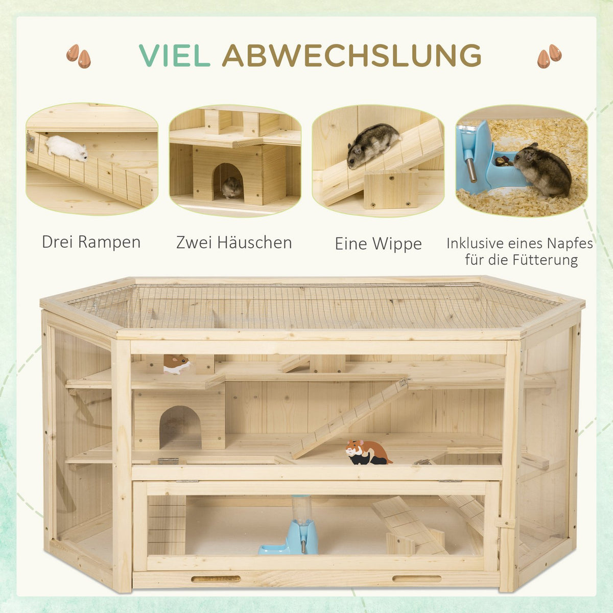 Small Animal Cage Rodent Cage Hamster Cage With Ramp Rocker Mouse Cage Top Hinged Cage Removable Base Tray Fir Wood 115 X 60 X 55 Cm