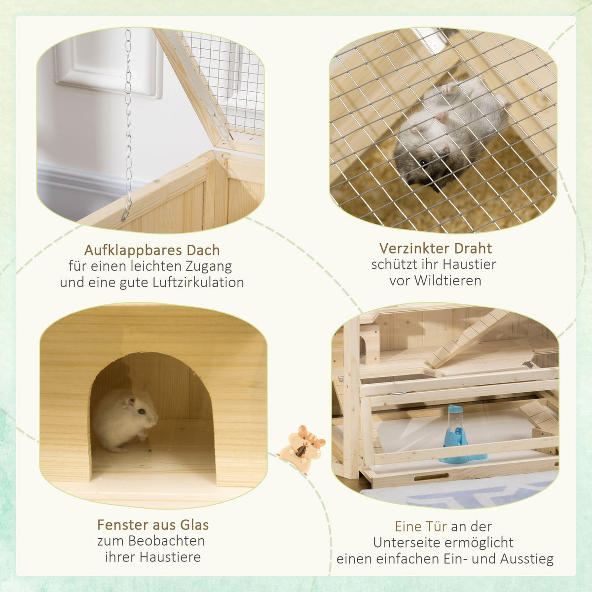 Small Animal Cage Rodent Cage Hamster Cage With Ramp Rocker Mouse Cage Top Hinged Cage Removable Base Tray Fir Wood 115 X 60 X 55 Cm