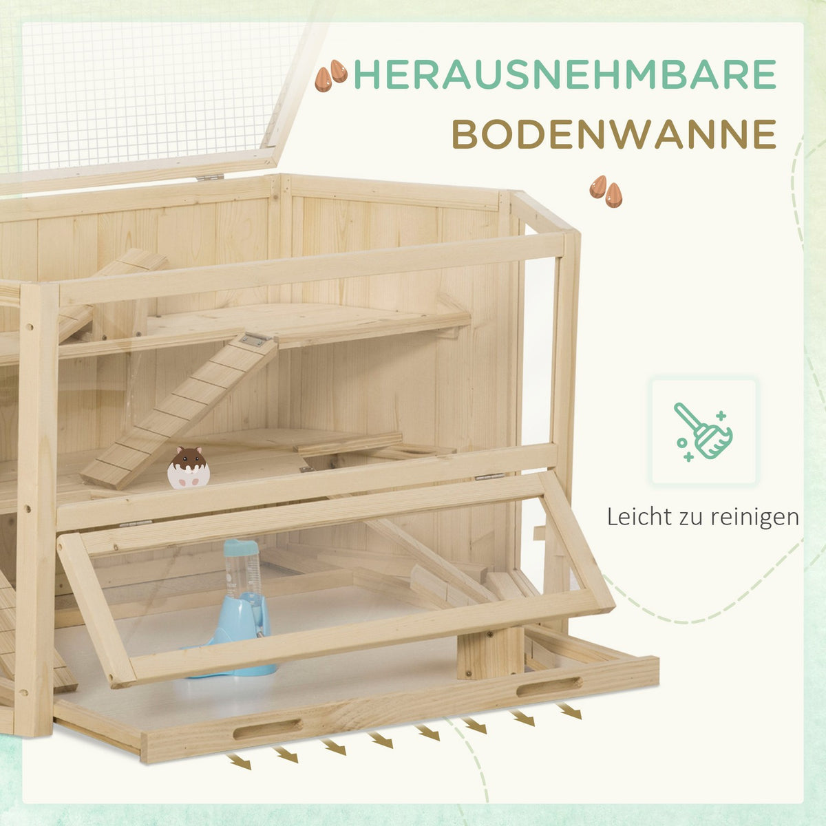 Small Animal Cage Rodent Cage Hamster Cage With Ramp Rocker Mouse Cage Top Hinged Cage Removable Base Tray Fir Wood 115 X 60 X 55 Cm