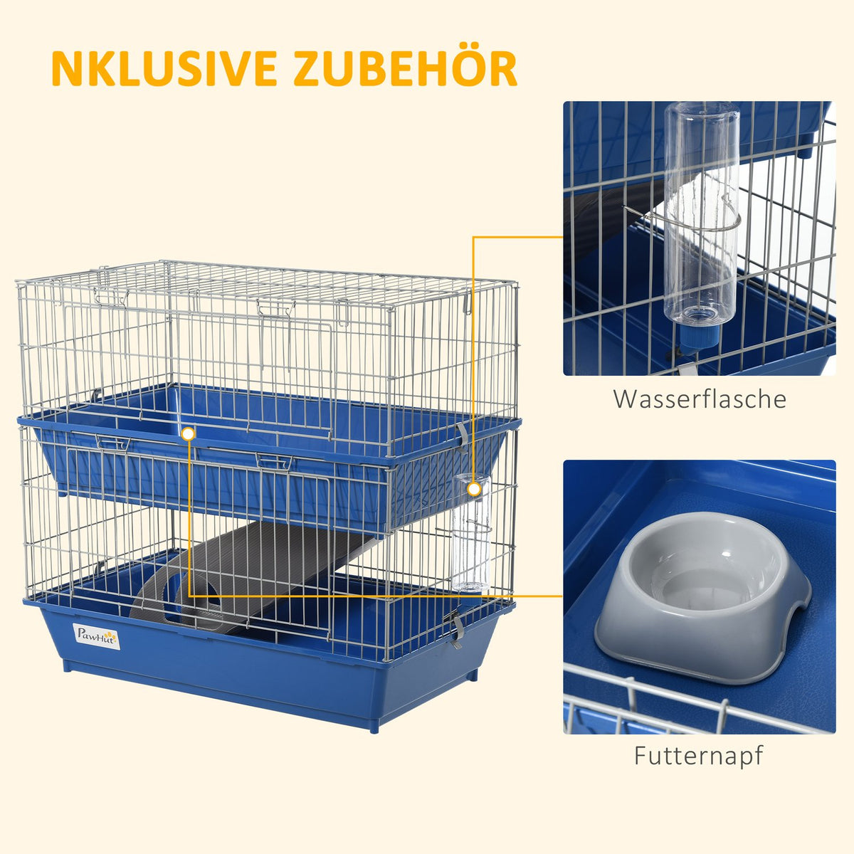 Small Animal Cage Rodent Cage With Accessories Small Animal Stable Cage For Small Animals Two-Story Plastic Metal Blue + Gray 72 X 44 X 67 Cm