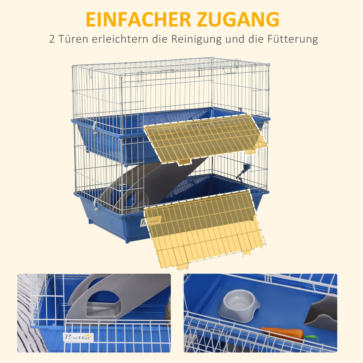Small Animal Cage Rodent Cage With Accessories Small Animal Stable Cage For Small Animals Two-Story Plastic Metal Blue + Gray 72 X 44 X 67 Cm