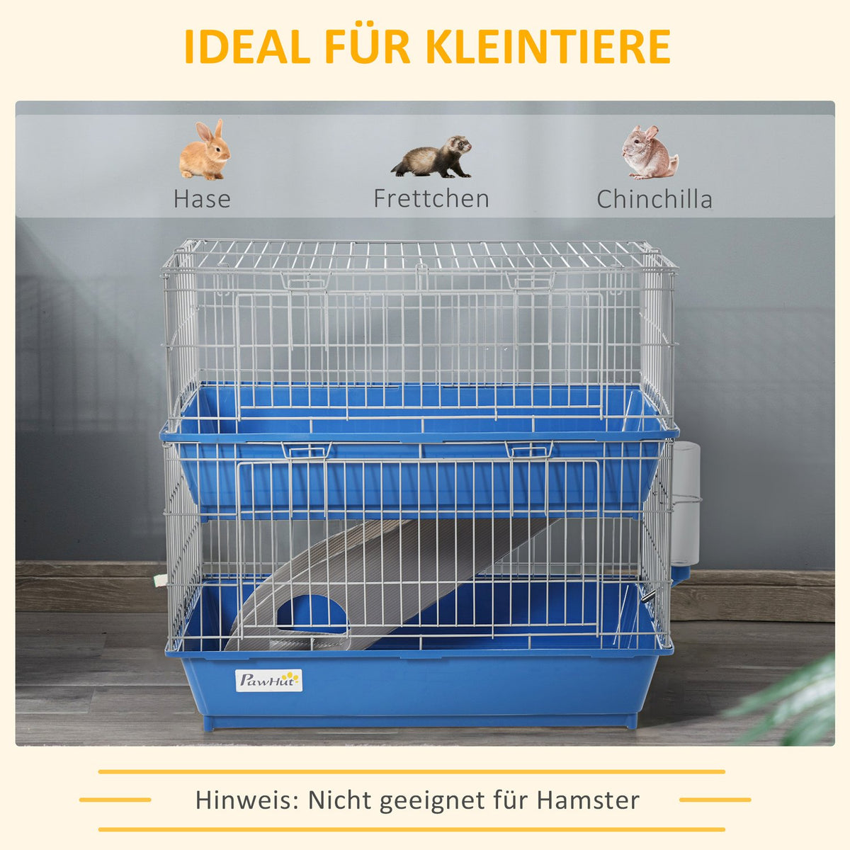 Small Animal Cage Rodent Cage With Accessories Small Animal Stable Cage For Small Animals Two-Story Plastic Metal Blue + Gray 72 X 44 X 67 Cm