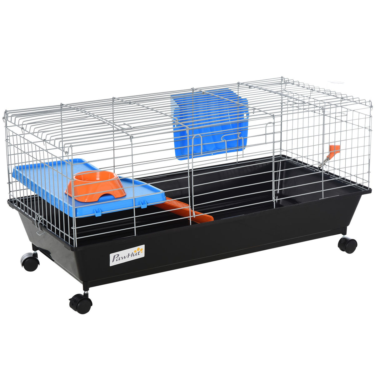 Small Animal Cage, Rollable Rodent Cage, Starter Set With All Accessories, Steel + Pp + Nylon, Black, 89X44X43 Cm
