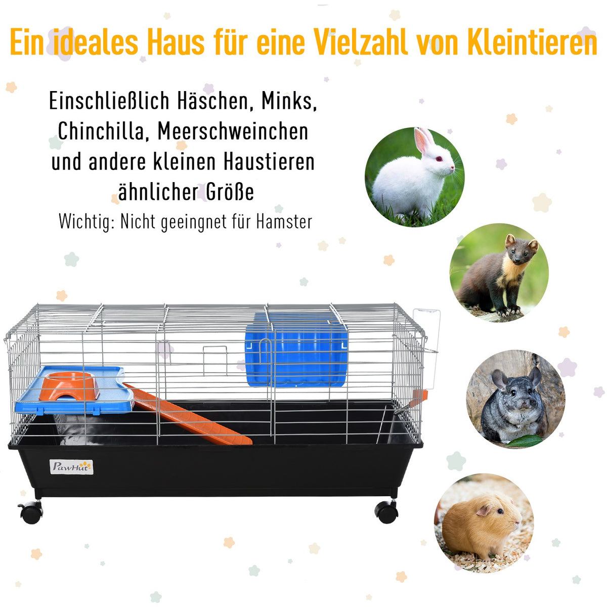 Small Animal Cage, Rollable Rodent Cage, Starter Set With All Accessories, Steel + Pp + Nylon, Black, 89X44X43 Cm