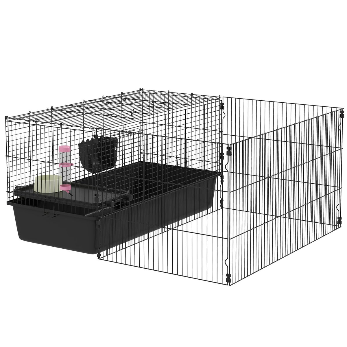 Small Animal Cage Small Animal Hutch With Water Bottle, Food Bowl, Rodent Cage With Feeding Trough, Accessories, Guinea Pig Cage For Small Animals Steel Black