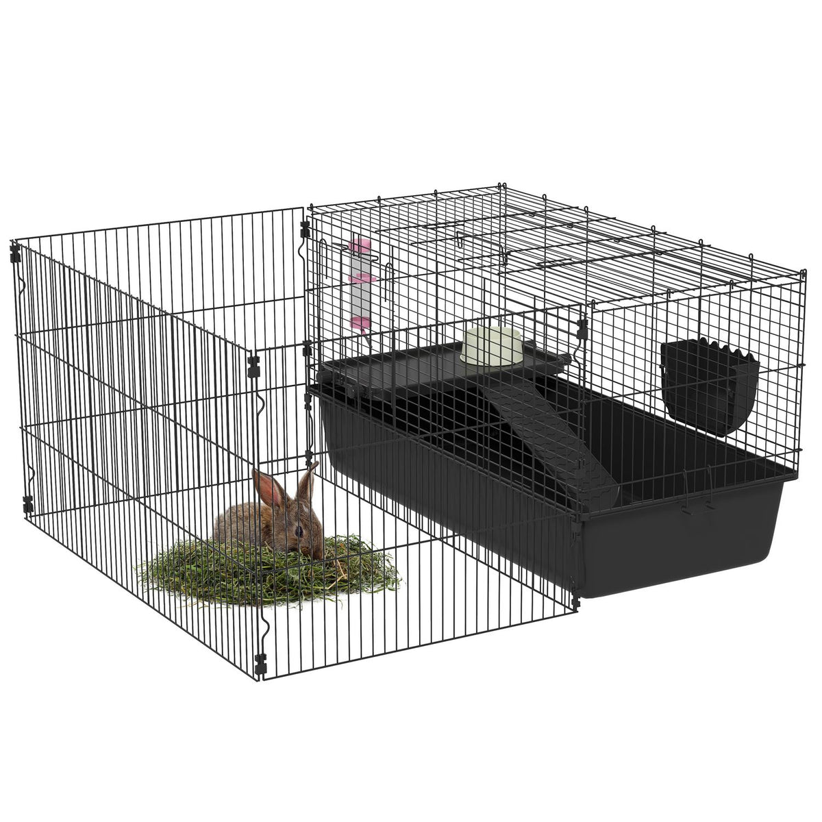 Small Animal Cage Small Animal Hutch With Water Bottle, Food Bowl, Rodent Cage With Feeding Trough, Accessories, Guinea Pig Cage For Small Animals Steel Black