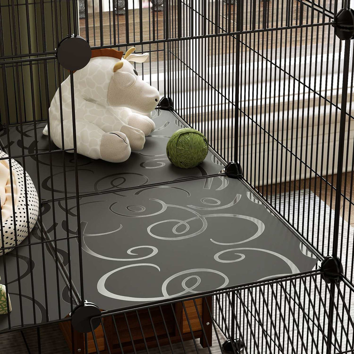 Small Animal Enclosure Small Animal Cage with 39 Panels Outdoor Enclosure with Ramp DIY Mesh Enclosure Metal Small Animals Openable Black 140 x 70 x 105 cm