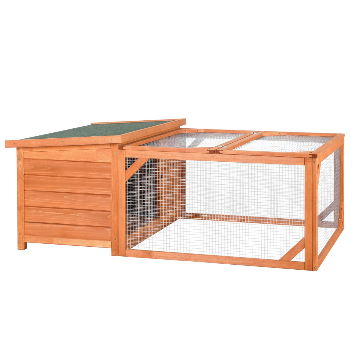 Small Animal Hutch Dwarf Rabbit Hutch 125.5X100X49Cm With Openable Asphalt Roof Outdoor Indoor Backyard Weatherproof Fir Wood Orange + Green