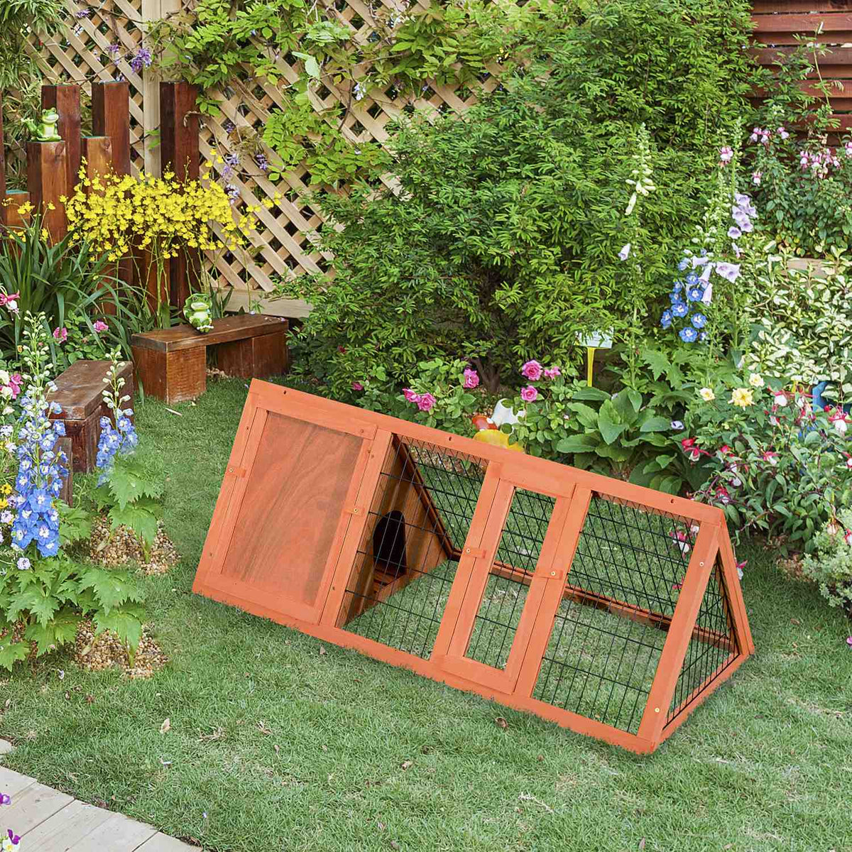 Small Animal Hutch Guinea Pig Hutch 118 X 50 X 45 Cm Triangular With Outdoor Run Orange