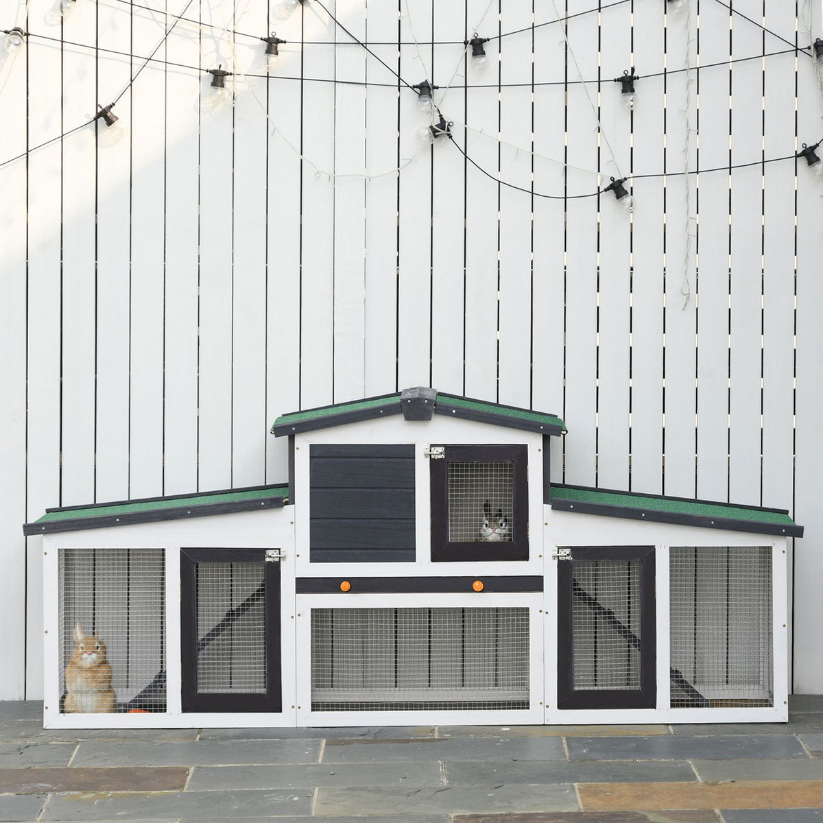 Small Animal Hutch Small Animal Cage 204 X 45 X 80 Cm Dwarf Rabbit Hutch With Asphalt Roof And Outdoor Enclosure Double-Decker Fir Wood Dark Gray + White