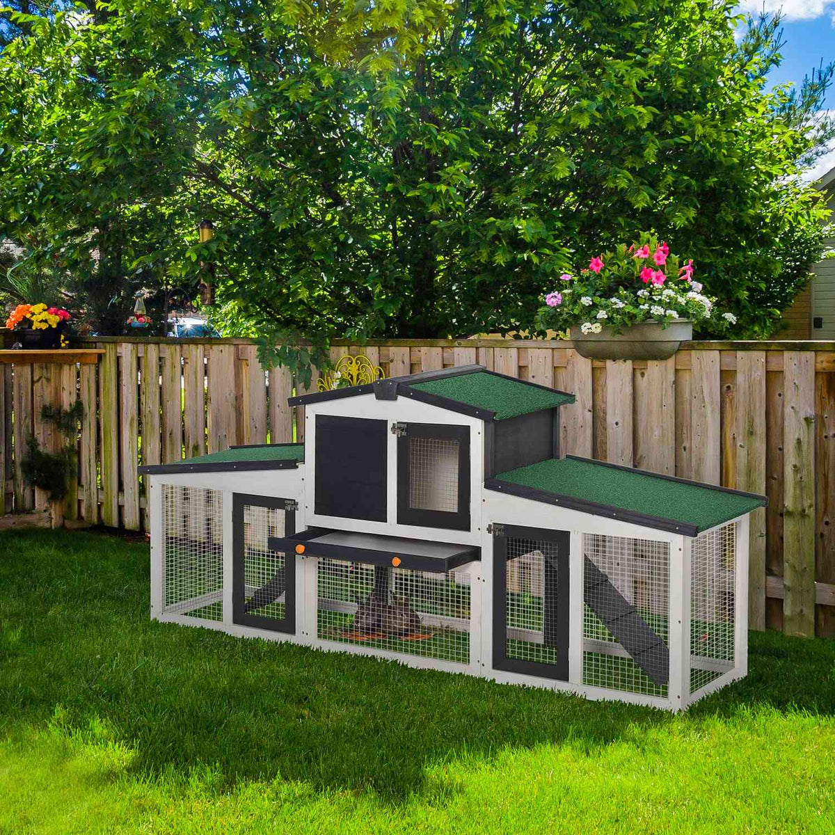 Small Animal Hutch Small Animal Cage 204 X 45 X 80 Cm Dwarf Rabbit Hutch With Asphalt Roof And Outdoor Enclosure Double-Decker Fir Wood Dark Gray + White