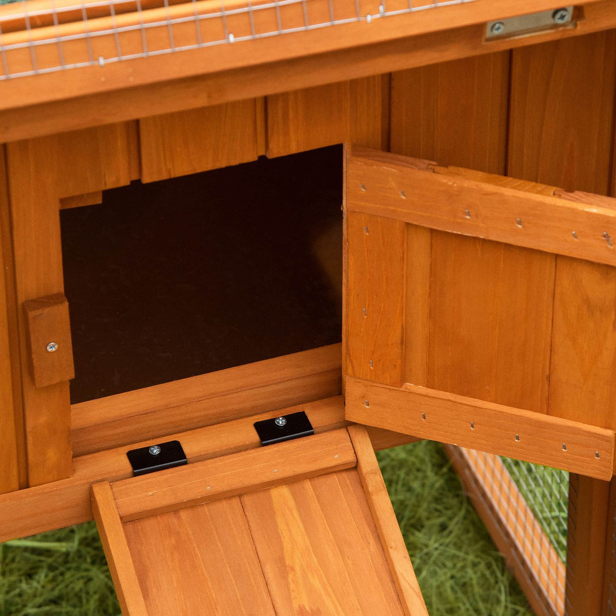 Small Animal Stable Fir Wood Small Animal House With Asphalt Roof Small Animal Cage With Floor Tray And Ramp Enclosure Outdoor Indoor Orange 156 X 58 X 68 Cm