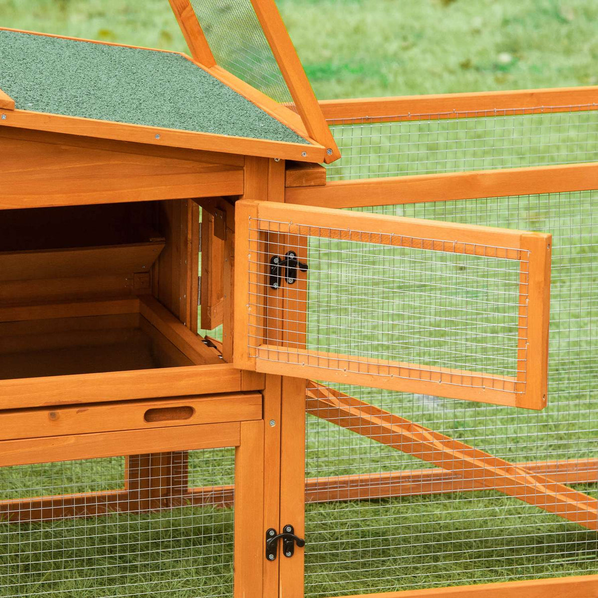 Small Animal Stable Fir Wood Small Animal House With Asphalt Roof Small Animal Cage With Floor Tray And Ramp Enclosure Outdoor Indoor Orange 156 X 58 X 68 Cm