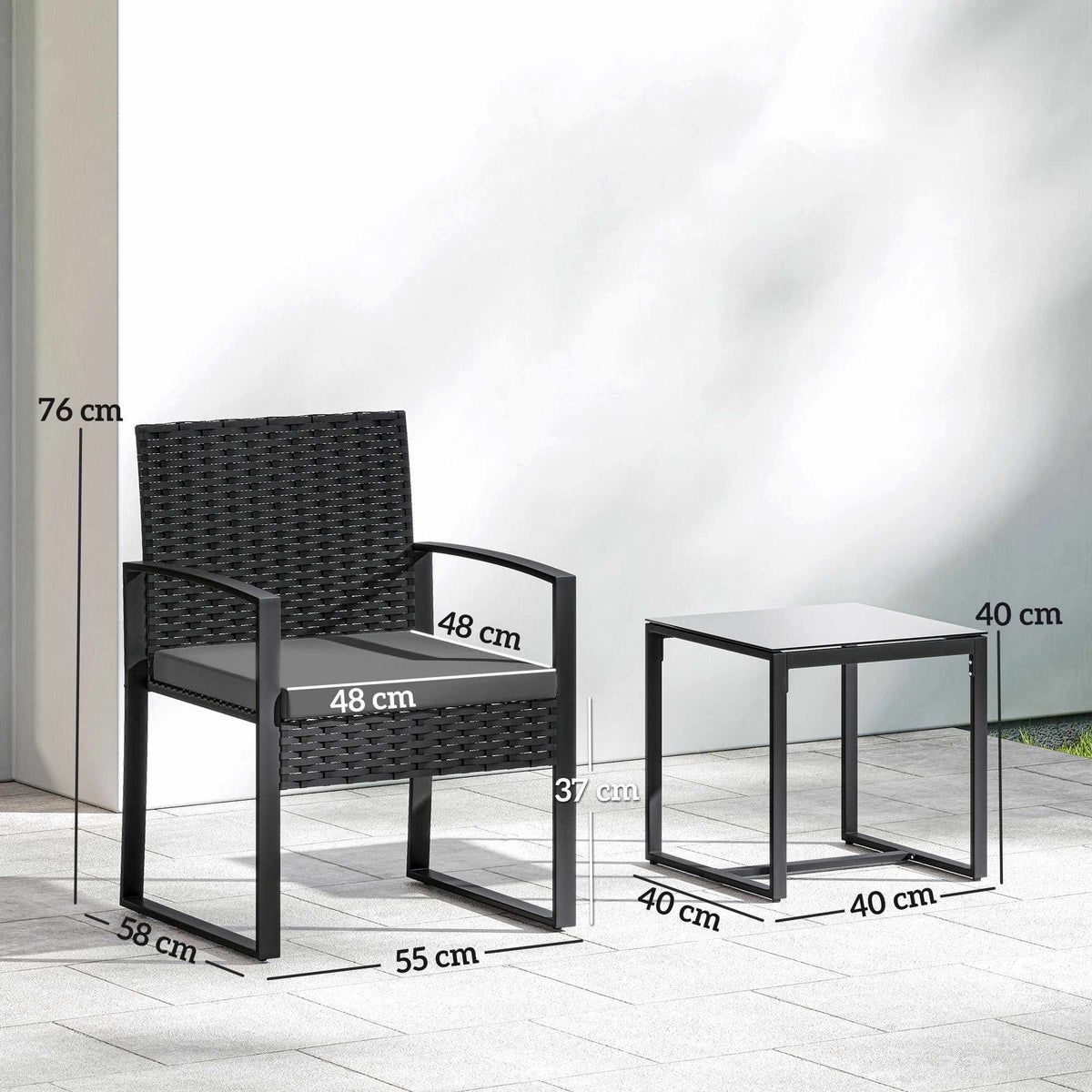 Small Balcony Furniture Set, PE Rattan, Cushioned Seats