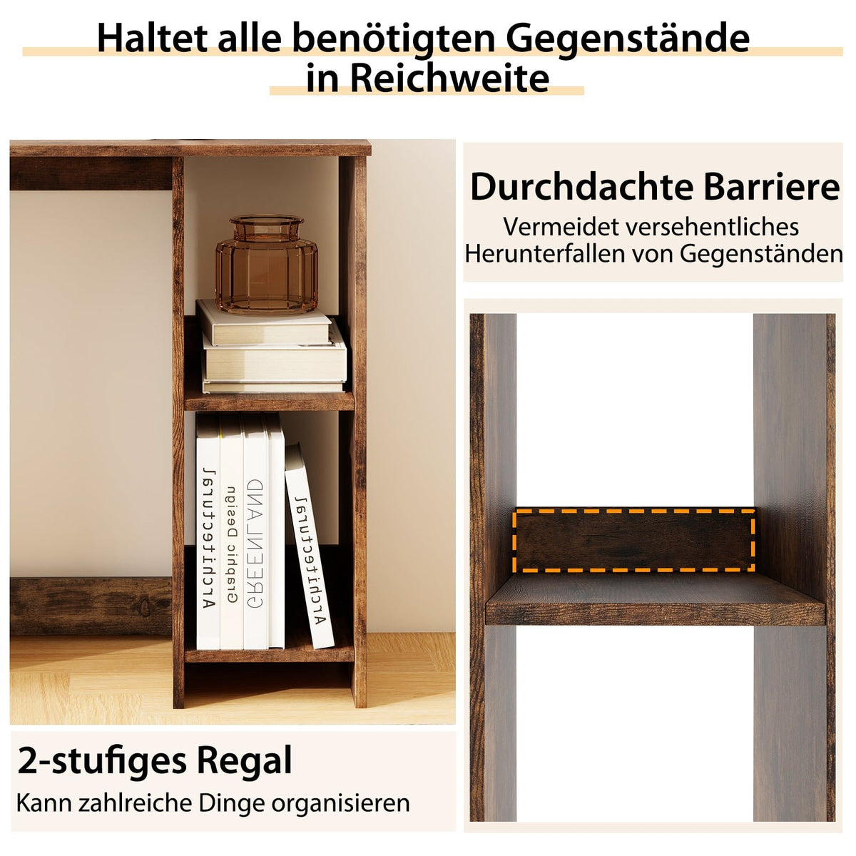 Small Computer Desk with 2 Shelves, 80x40x74 cm, Brown