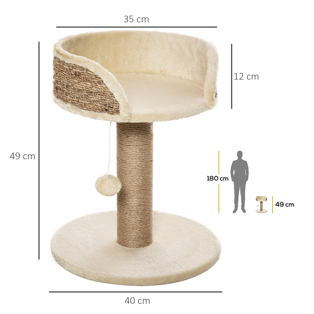 Small Scratching Post, 49 Cm Cat Tree, Cat Scratching Post With Play Ball, Lying Surface, Climbing Tree For Cats Up To 4 Kg, Cat Furniture, Jute, Coffee