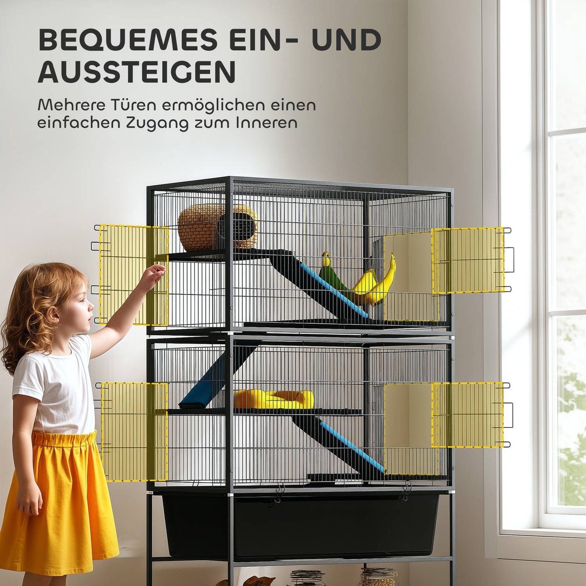 Small animal cage, rodent cage, ferret cage with pull-out tray, mouse cage with ramps, hammock, wheels, shelf, cage with accessories for squirrels, dwarf hamsters, chinchillas, dark gray |