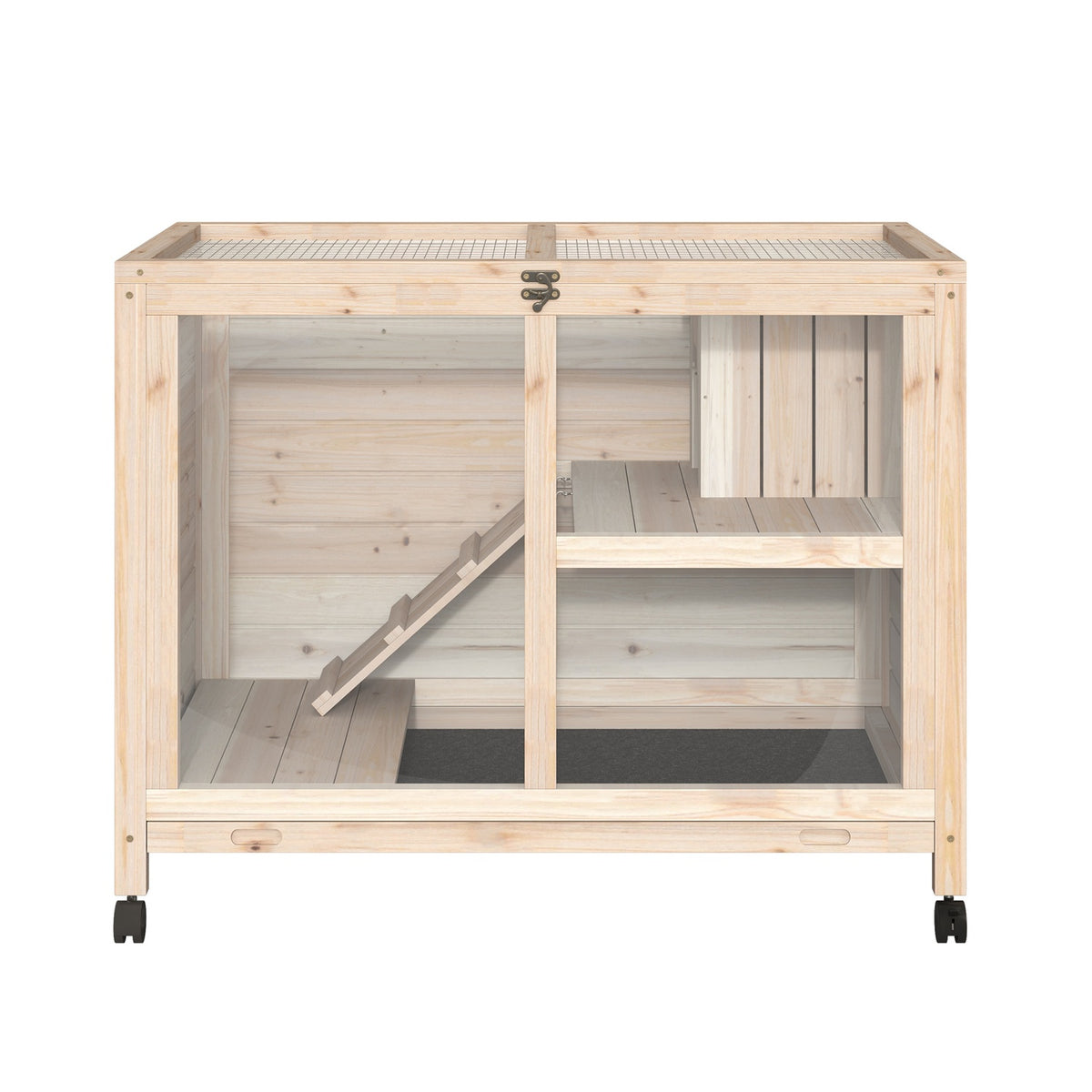 Small animal cage with wheels Guinea pig cage Small animal stable Small animal house inside and outside winterproof natural fir wood 91.5 x 53.3 x 73 cm