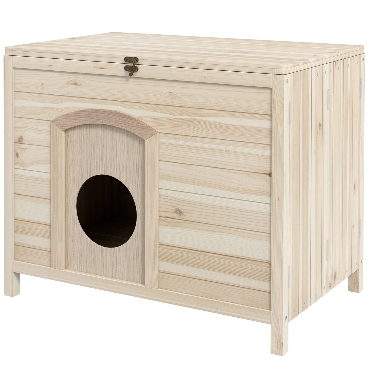 Small animal house foldable small animal cage, pet house made of wood, wooden house for cats, dogs under 13.5 kg, indoor, 78 x 51 x 62 cm, natural wood