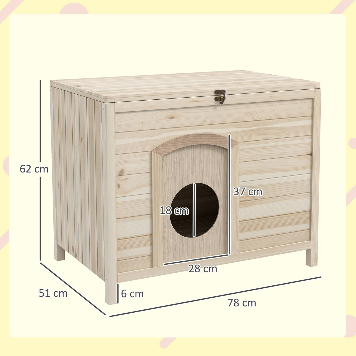 Small animal house foldable small animal cage, pet house made of wood, wooden house for cats, dogs under 13.5 kg, indoor, 78 x 51 x 62 cm, natural wood