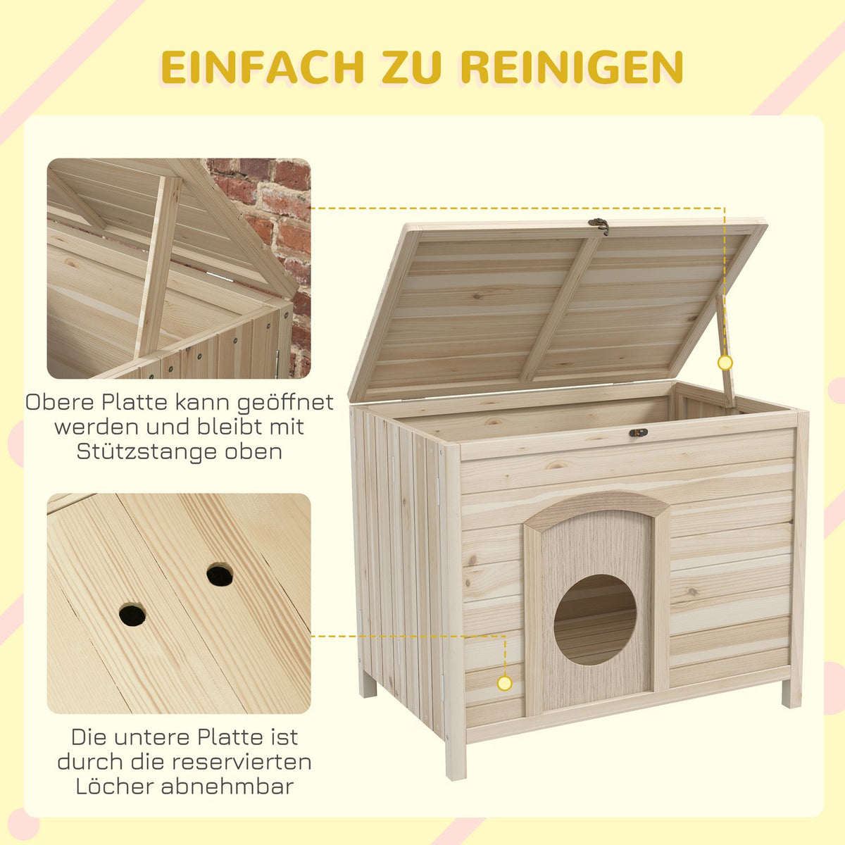 Small animal house foldable small animal cage, pet house made of wood, wooden house for cats, dogs under 13.5 kg, indoor, 78 x 51 x 62 cm, natural wood