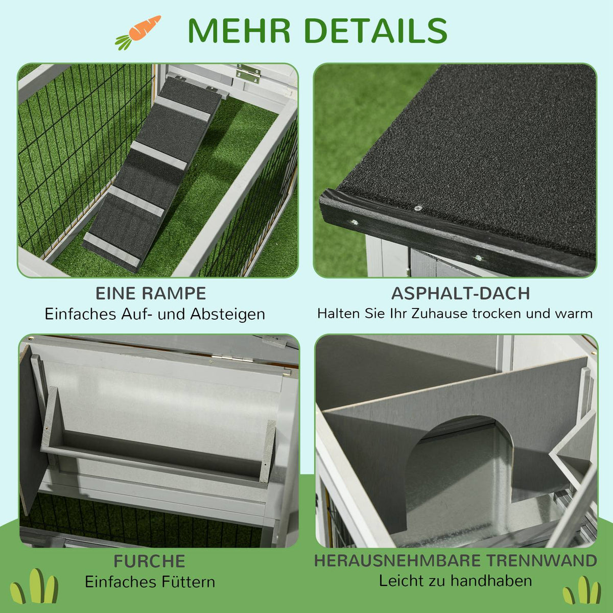 Small animal hutch small animal cage with outdoor enclosure guinea pig hutch free-range enclosure winterproof outdoor animal hutch fir wood gray 150 cm x 52 cm x 68 cm |