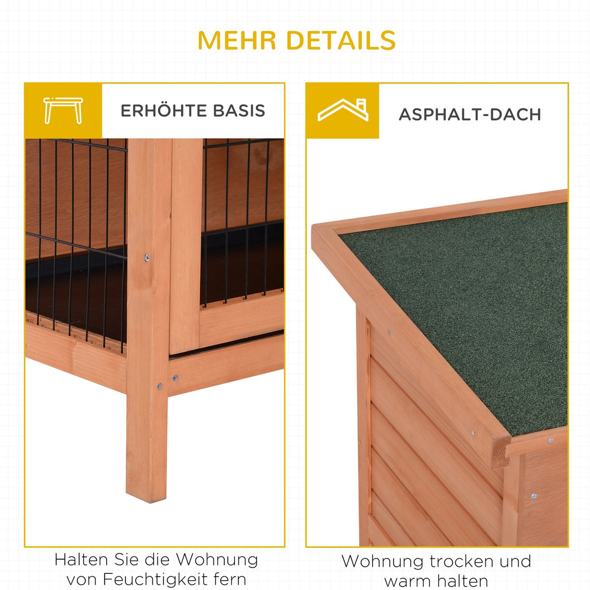Small animal pen, double-decker, small animal cage for guinea pigs made of fir wood, orange, 136.4 cm x 50 cm x 93 cm