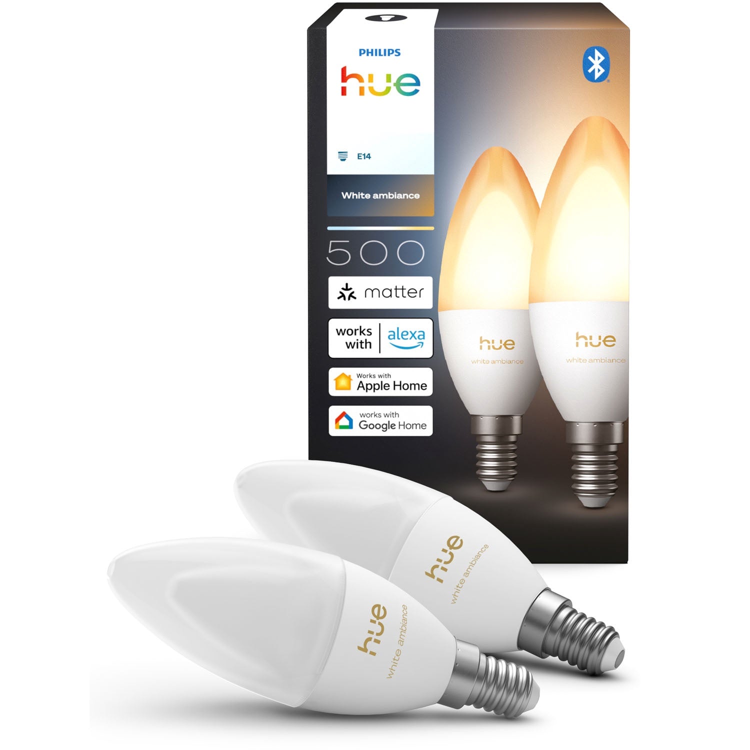 Smart E14 Candle Bulbs, White Ambiance, 2-Pack