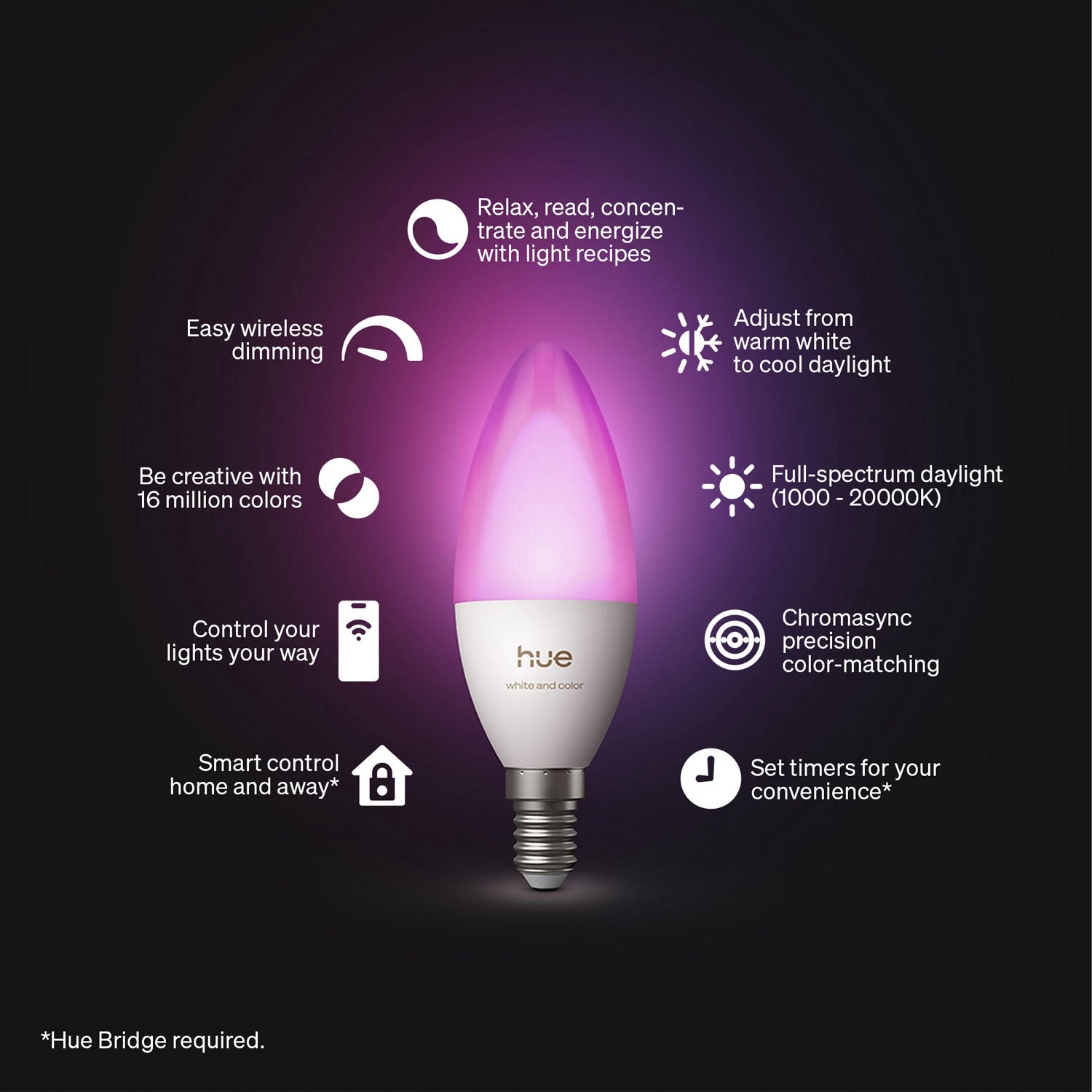 Smart E14 Kron Light Bulbs, White & Color, 2-Pack