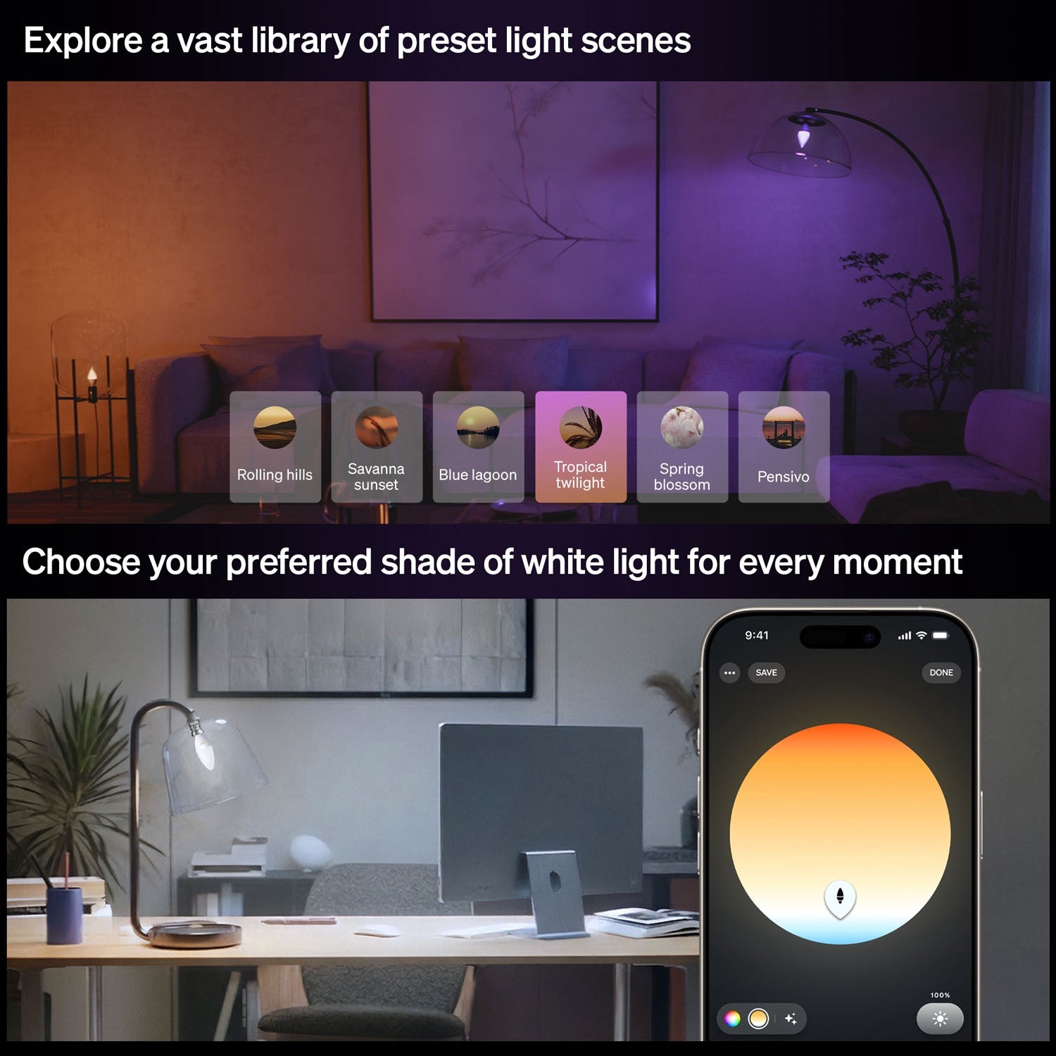 Smart E14 Kron Light Bulbs, White & Color, 2-Pack