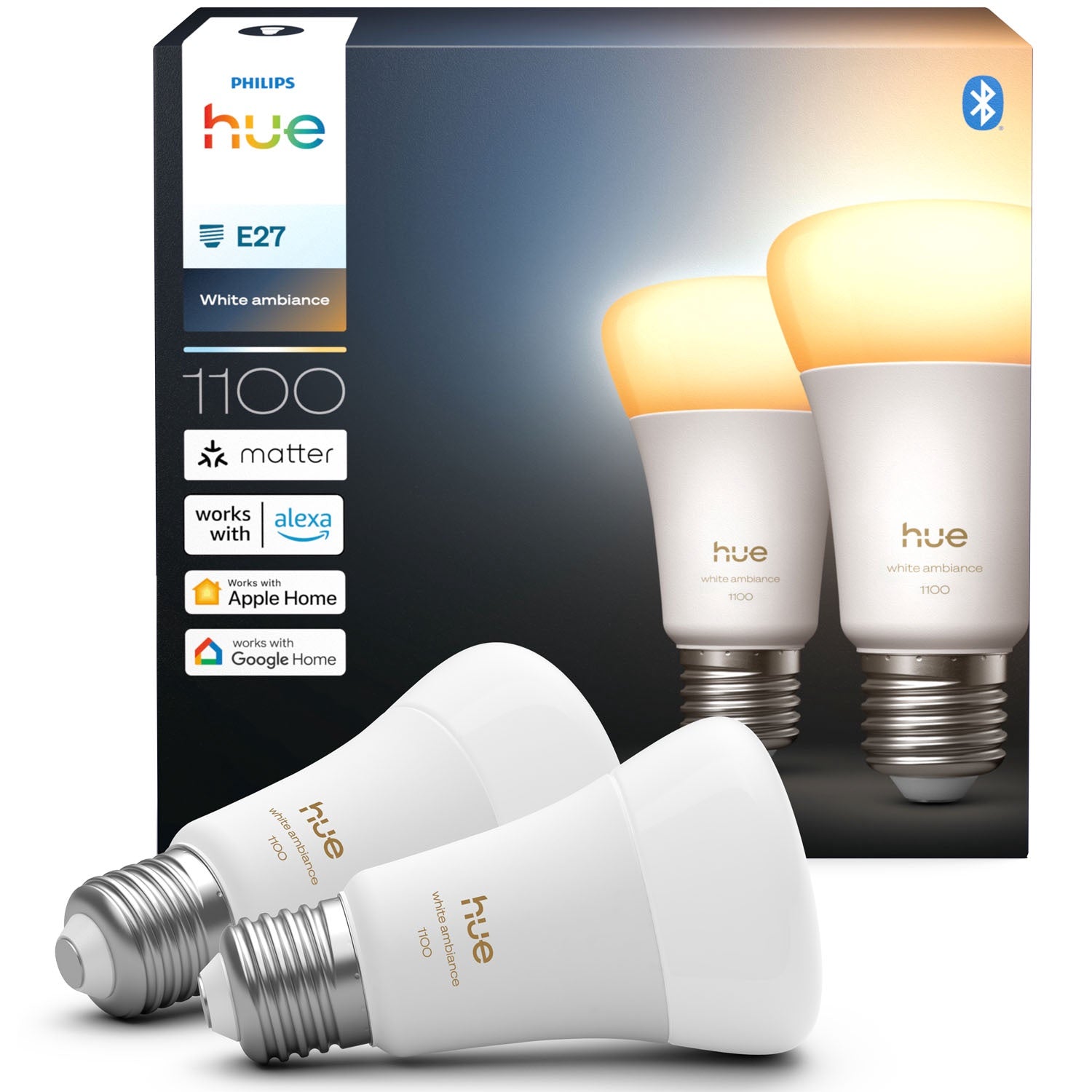 Smart LED Bulb E27, 1100lm, White Ambiance, 2-Pack