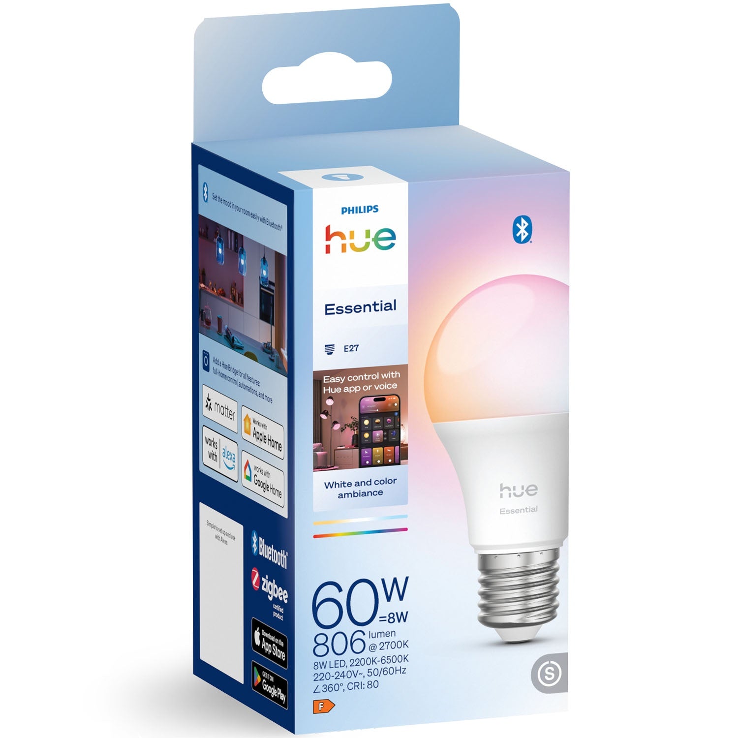 Smart LED Bulb E27 60W 806lm, White & Color Ambiance