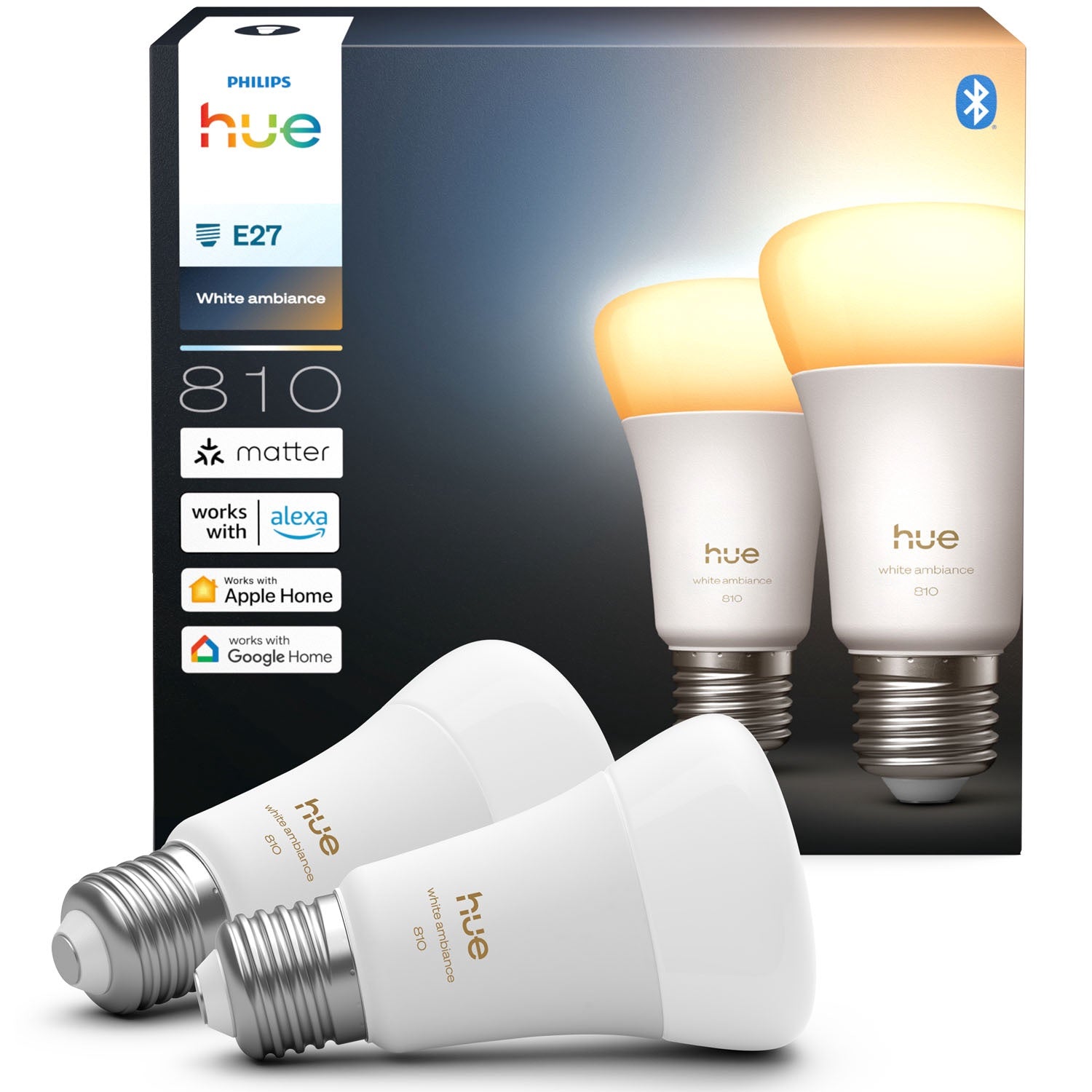 Smart LED Bulb E27 810lm, White Ambiance, 2-Pack