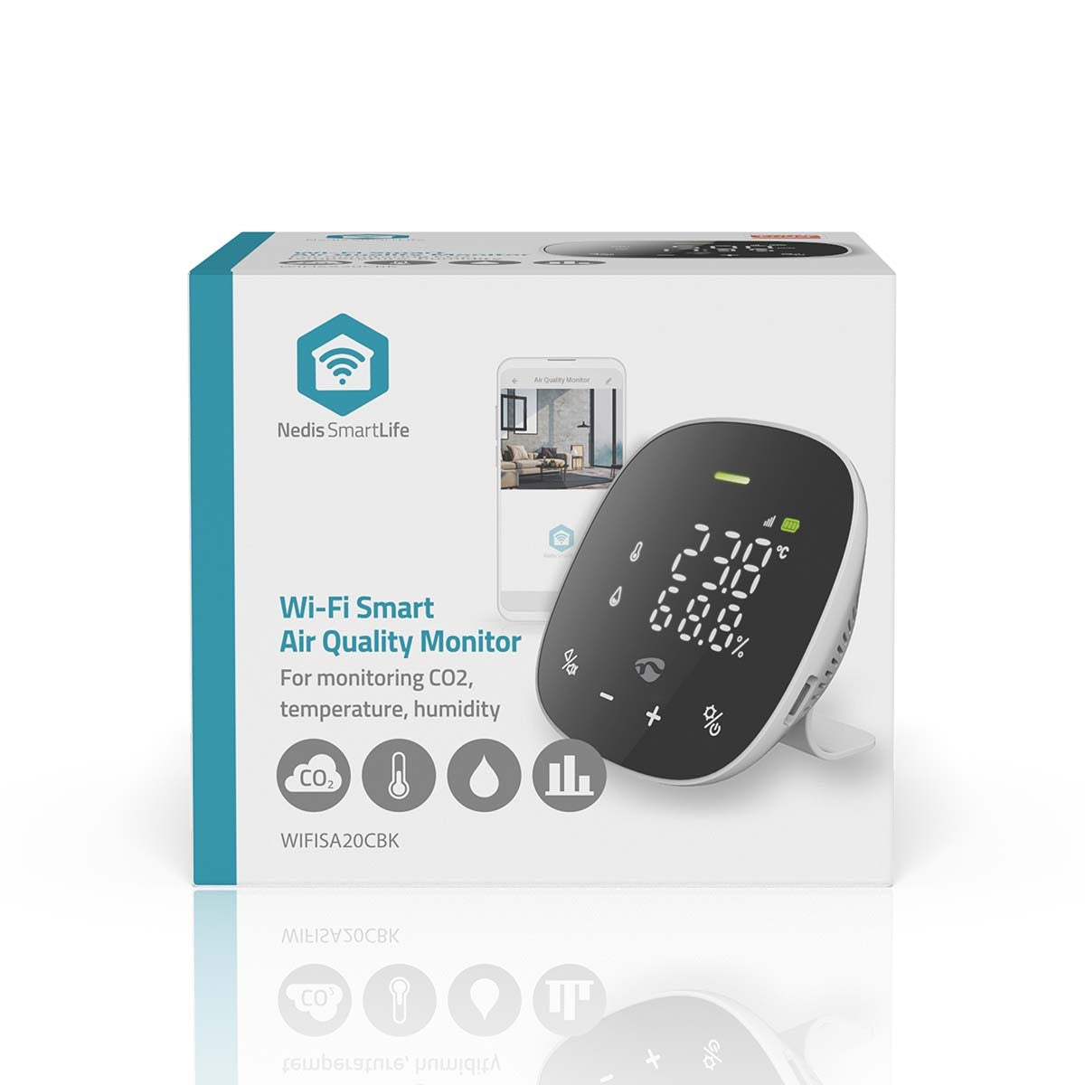 SmartLife Air Quality Monitor | Wi-Fi | Including display | Carbon Dioxide (CO2) / Humidity / Temperature | Android™ / IOS | Black / White