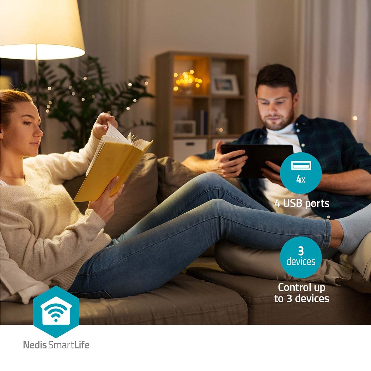 SmartLife Branch connector | Wi-Fi | 3x Grounded connector (CEE 7/3) / 4 x USB | 16 A| 3680 W | 1.80 m | -10 - 40 °C | Android™ / IOS | White