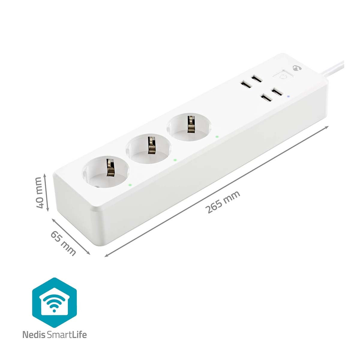 SmartLife Branch connector | Wi-Fi | 3x Grounded connector (CEE 7/3) / 4 x USB | 16 A| 3680 W | 1.80 m | -10 - 40 °C | Android™ / IOS | White