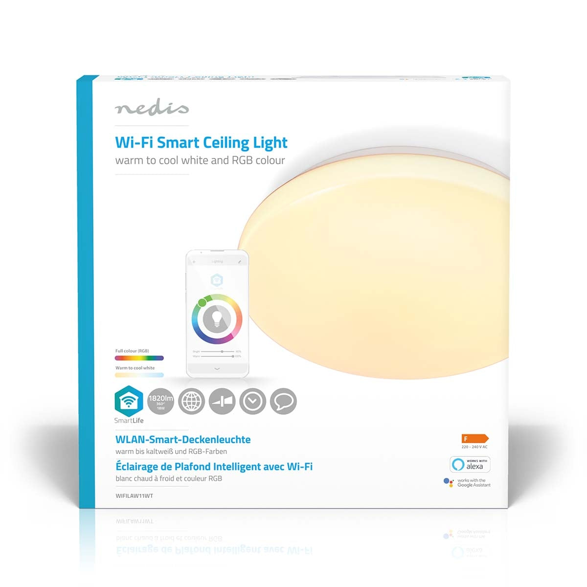 SmartLife Ceiling lamp | Wi-Fi | RGB / Warm to cool white | Round | Diameter: 260 mm | 1820 lm | 3000 - 6500 K| IP20 | Energy class: F | Android™ / IOS