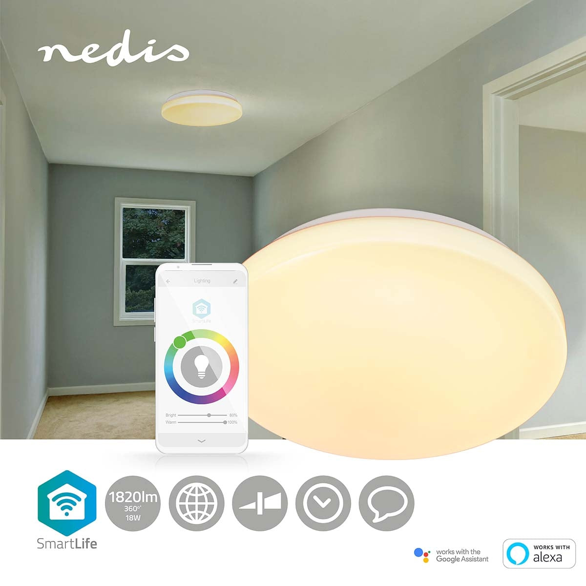 SmartLife Ceiling lamp | Wi-Fi | RGB / Warm to cool white | Round | Diameter: 260 mm | 1820 lm | 3000 - 6500 K| IP20 | Energy class: F | Android™ / IOS