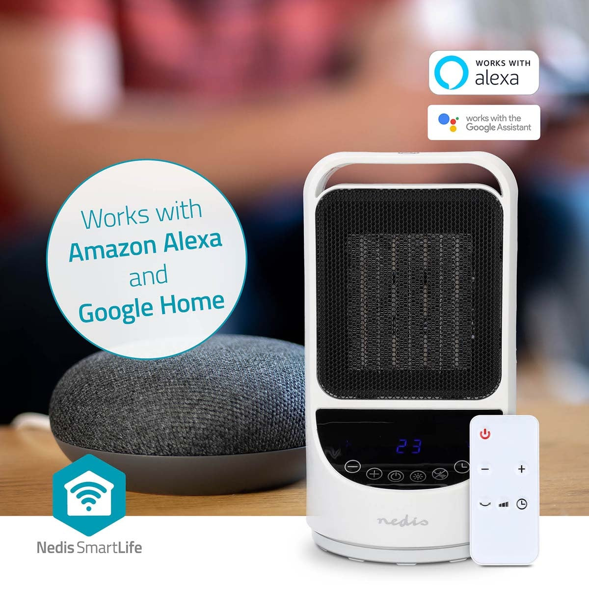 SmartLife Ceramic PTC Fan Heater | Wi-Fi | 1500 W | 2 Heat settings | Oscillation | Display | 10 - 49 °C | Android™ / IOS